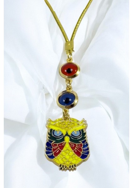 Çerçeveli Nazar Boncuklu Renkli Baykuş Figürlü Araba Dikiz Ayna Süsü, Yeni Araba Hediyesi