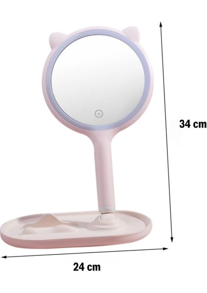 Kedi Kulaklı Telefon Standlı Yuvarlak Dokunmatik LED Ayarlı Masa Üstü Makyaj Aynası fırsatları