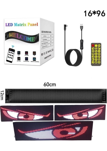 Esnek Katlanabilir Panel LED Cama Yapışır Uygulama Ile Kontrol Dijital Tabela Kayar 60CM 16X96 LED