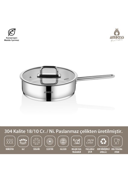 Nova Paslanmaz Çelik Cam Kapaklı Tava 26X6 cm fiyatları
