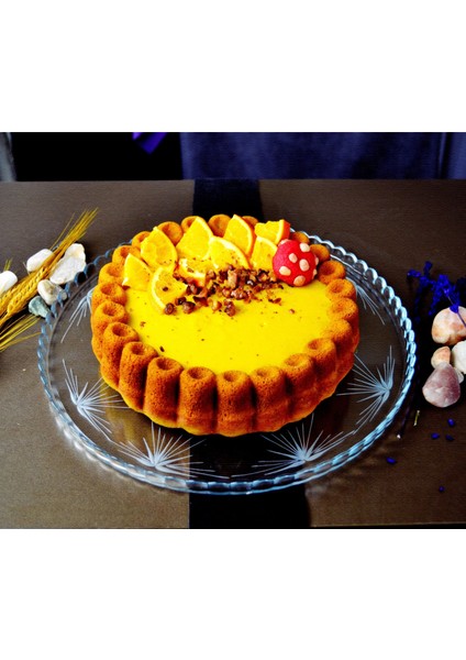 Yuvarlak Cam Pasta ve Sunum Tepsisi Mira Desenli modelleri
