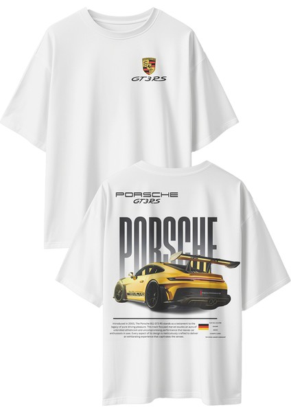 Unisex Porsche Gt3 Rs Baskılı Pamuklu Penye Tshirt
