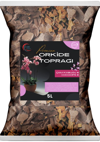 Orkide Toprağı 5 Lt - Ithal Çam Kabuğu & Cococips Karışımı, Yüksek Nem Tutucu