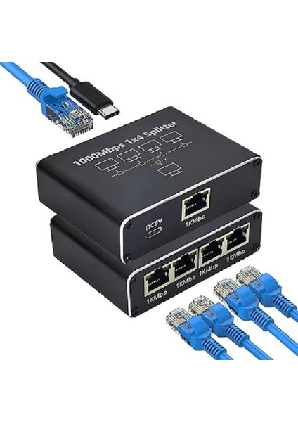 Ethernet Splitter 1x4 4 Port Ethernet Çoklayıcı 1000MBPS Cat5 Cat6 RJ45 Kablo Çoklayıcı