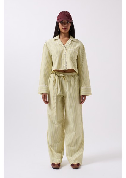 Çizgili Cep Detay Crop Sarı Gömlek fiyatları