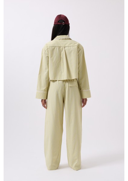 Çizgili Cep Detay Crop Sarı Gömlek indirimleri