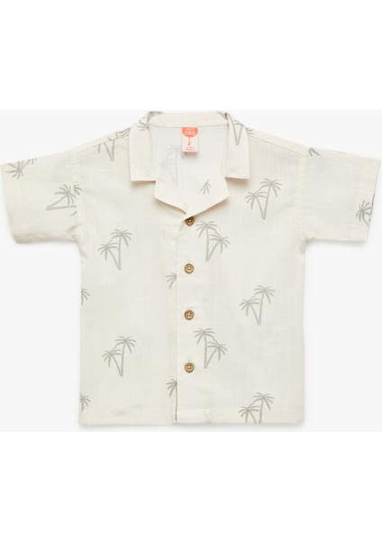 Palmiye Baskılı Kısa Kollu Pamuklu Gömlek