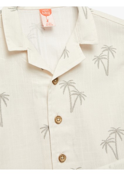 Palmiye Baskılı Kısa Kollu Pamuklu Gömlek modelleri