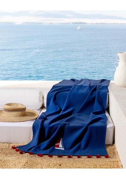 Navier %100 Pamuk Plaj Havlusu - Lacivert - 70X150 cm