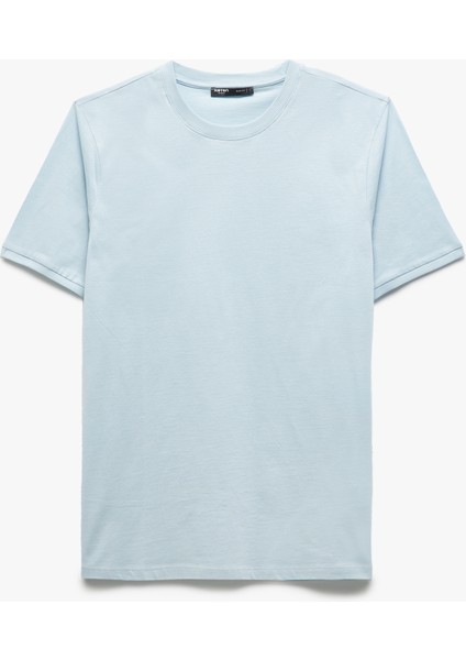 Kısa Kollu Bisiklet Yaka Pamuklu Slim Fit Erkek Basic Tişört