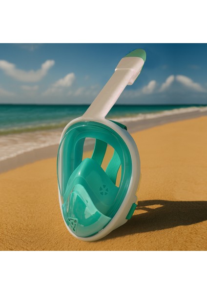 Tam Yüz Şnorkel Dalış Maskesi, 180° Panoramik Görüntüleme Anti-Sis, Anti-Sızıntı Çantalı Yeşil modelleri