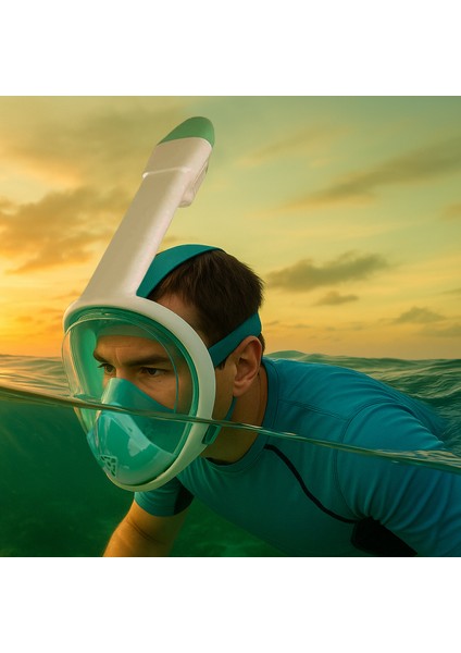 Tam Yüz Şnorkel Dalış Maskesi, 180° Panoramik Görüntüleme Anti-Sis, Anti-Sızıntı Çantalı Yeşil