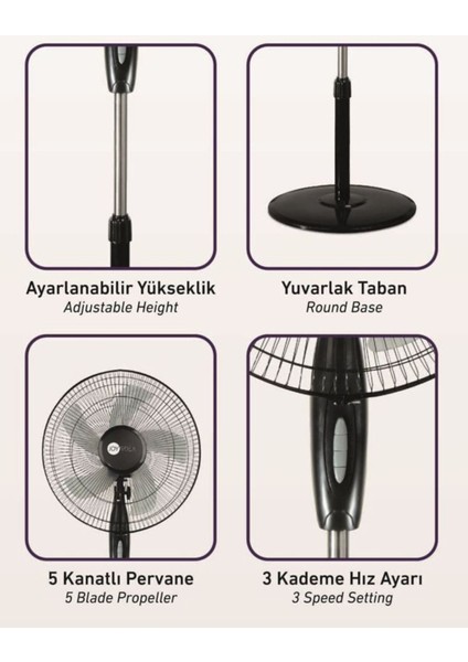 16'' Siyah Ayaklı Vantilatör