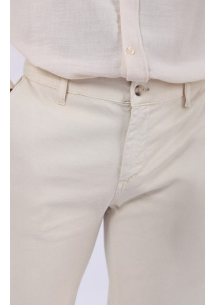 Erkek Pamuklu Keten Krem Pantolon modelleri