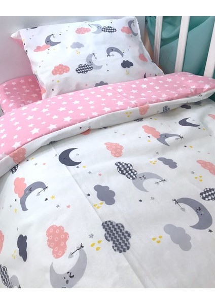 Pamuk Bebek/çocuk Yastık Çarşaf Yorgan Seti Pembe Bulut Yıldızlı modelleri