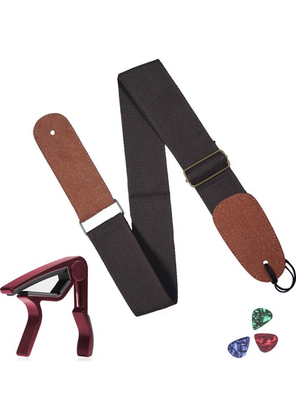 HG20C Kahve Renk Gitar Omuz Askısı Metal Capo Pena Paketi