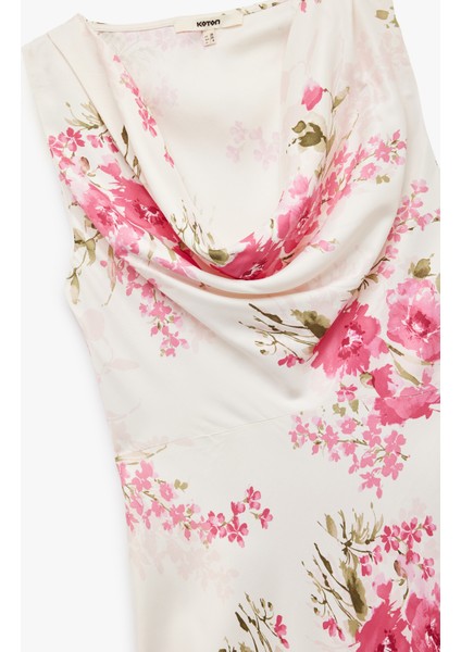 Viskon Kumaş Degaje Yaka Kolsuz Midi Boy Çiçekli Saten Elbise indirimleri