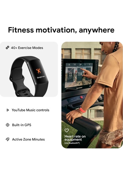 Google Fitbit Charge 6 Aktivite Tracker - 7 Gün Pil Ömrü, 50M Su Geçirmez, Gps, Kalp Atış Hızı, Uyku Takibi, 6 Ay Premium Hediye