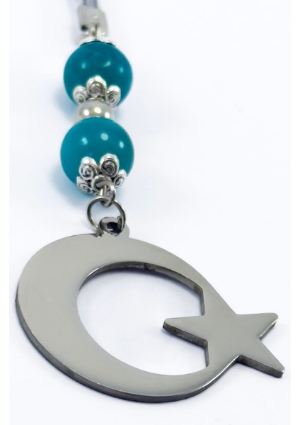 Turkuaz Doğal Taşlı Ay Yıldız Araba Dikiz Ayna Süsü, Yeni Araba Hediyesi fiyatları