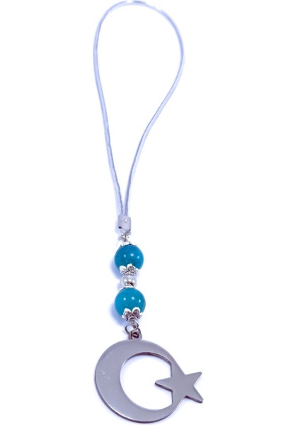 Turkuaz Doğal Taşlı Ay Yıldız Araba Dikiz Ayna Süsü, Yeni Araba Hediyesi modelleri