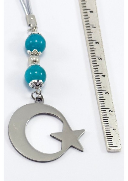 Turkuaz Doğal Taşlı Ay Yıldız Araba Dikiz Ayna Süsü, Yeni Araba Hediyesi fırsatları