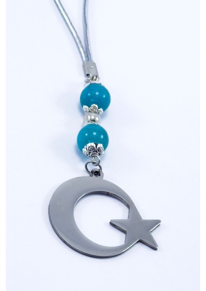 Turkuaz Doğal Taşlı Ay Yıldız Araba Dikiz Ayna Süsü, Yeni Araba Hediyesi indirimleri