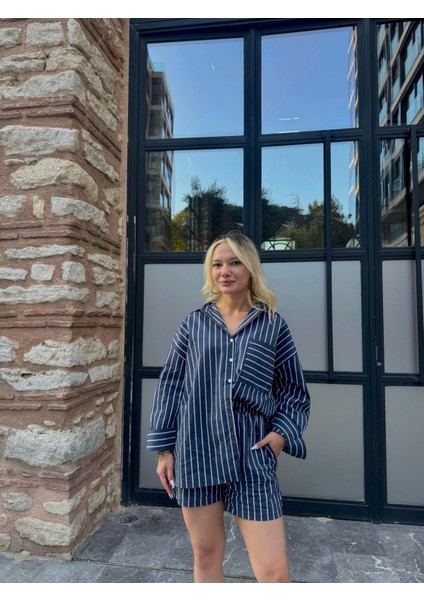 Kadın Gömlek Şort Takım Mavi fiyatları