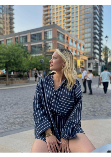 Kadın Gömlek Şort Takım Mavi fırsatları