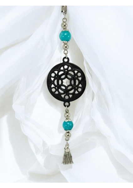 Turkuaz Doğal Taşlı Yaşam Çiçeği Araba Dikiz Ayna Süsü, Yeni Araba Hediyesi