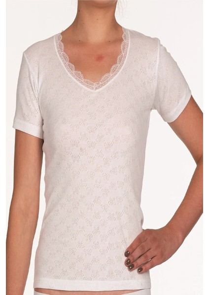 2'li Paket Kadın Pamuklu Transfer Ri̇bana V-Yaka Kısa Kollu Dantelli̇ Atlet Fanila fiyatları