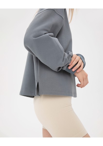 Kadın Mavi Basic EasySize Sweatshirt - Uzun Kollu, Basic Fit, Sertifikalı Organik Pamuk, Günlük ve Spor Sweat modelleri