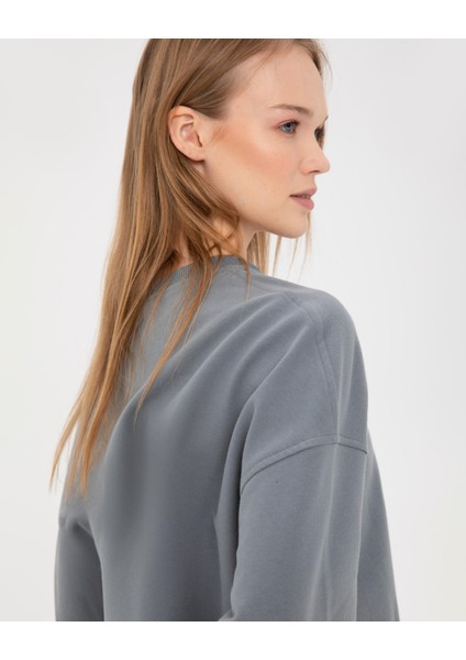 Kadın Mavi Basic EasySize Sweatshirt - Uzun Kollu, Basic Fit, Sertifikalı Organik Pamuk, Günlük ve Spor Sweat indirimleri