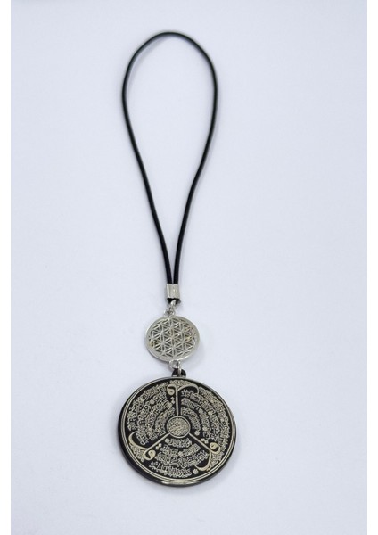 Yaşam Çiçeği Siyah Çelik Çift Taraflı Ayetel Kürsi / Felak Nas Ihlas Araba Dikiz Ayna Süsü