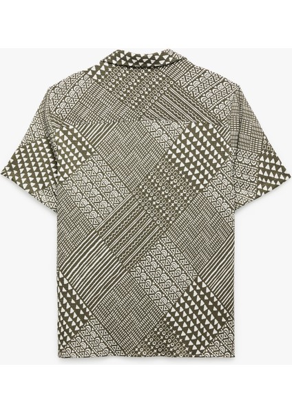Regular Fit Kısa Kollu Devrik Yaka Etnik Desenli Gömlek fiyatları