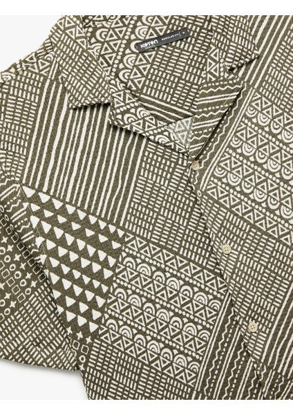 Regular Fit Kısa Kollu Devrik Yaka Etnik Desenli Gömlek modelleri