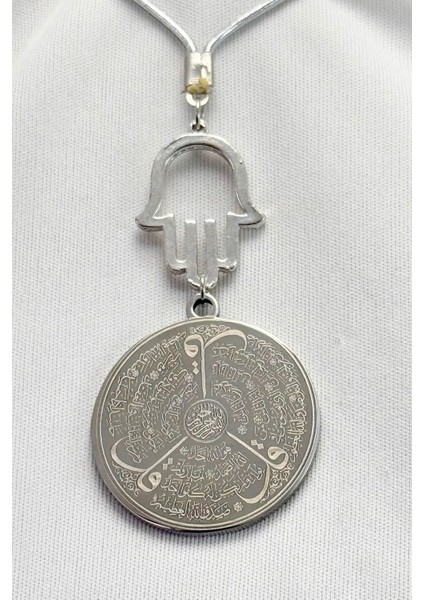 Parlak Taş Hamseli Gümüş Renk Çelik Çift Taraflı Ayetel Kürsi Felak Nas Ihlas Araba Ayna Süsü indirimleri