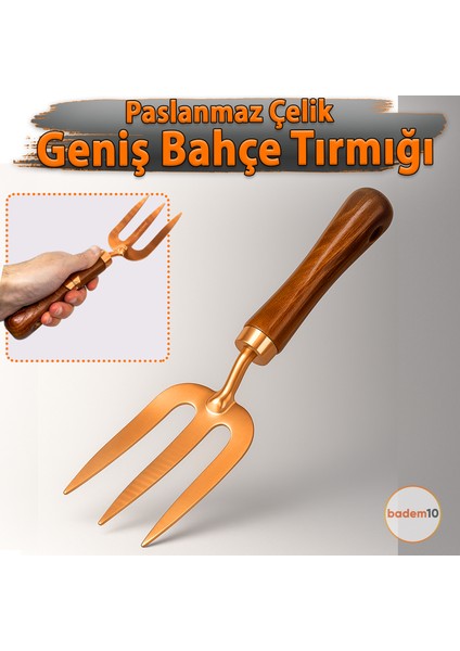 Paslanmaz Çelik Ergonomik Saplı Geniş Bahçe Tırmığı Çapa Tırmık Tarla Çim Peyzaj Bitki Fide Çiçek