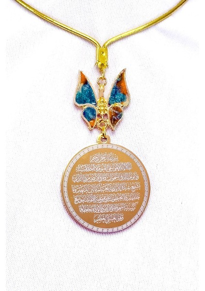 Yeşil Turuncu Mineli Kelebek Çelik Çift Taraflı Ayetel Kürsi, Felak Nas Ihlas Dikiz Ayna Süsü modelleri