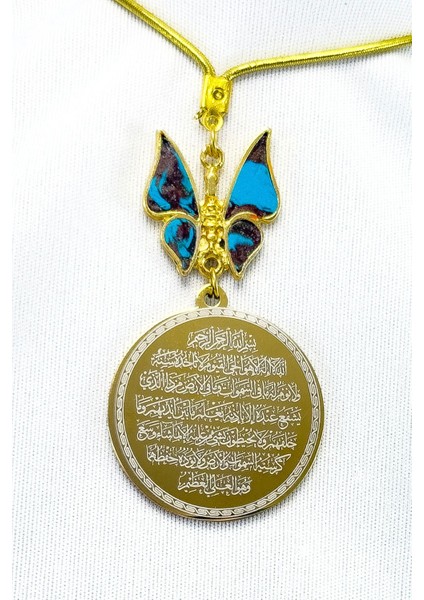 Mavi Siyah Mineli Kelebek Çelik Çift Taraflı Ayetel Kürsi, Felak Nas Ihlas Dikiz Ayna Süsü modelleri