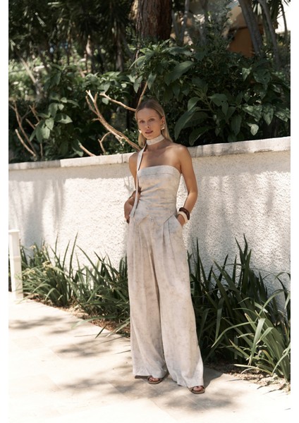 Bhioctoria Bej Straplez Crop Pantolon Takım