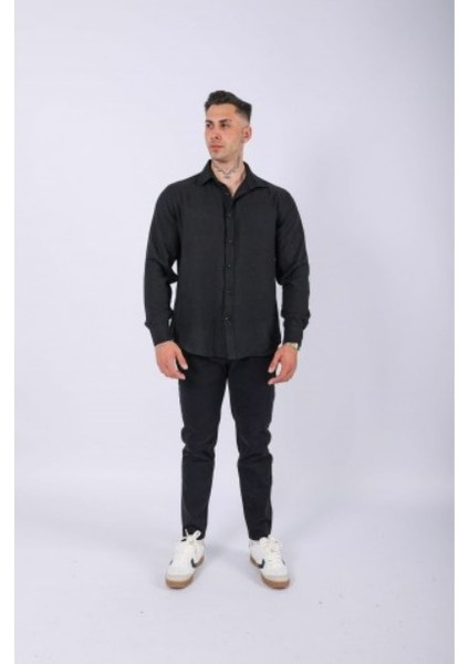 Erkek Pamuklu Keten Siyah Pantolon modelleri