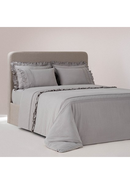 Adelya Çift Kişilik Nevresim Takımı %100 Organik Pamuk Keten Brodeli Gri 200X220 cm indirimleri