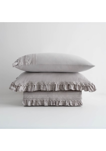 Adelya Çift Kişilik Nevresim Takımı %100 Organik Pamuk Keten Brodeli Gri 200X220 cm fiyatları