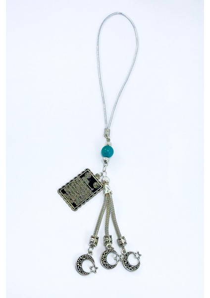 Turkuaz Doğal Taşlı Salkım Ay Yıldız Metal Ayetel Kürsi Araba Dikiz Ayna Süsü, Yeni Araba Hediyesi fiyatları