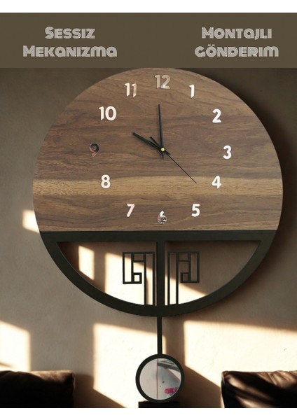 Sarkaçlı Ahşap Duvar Saati,sarkaçlı Saat, Duvar Saati, Wooden Wall Clock (Tiktak Sesli)