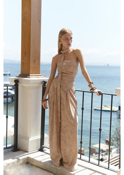 Bhioctoria Vizon Straplez Crop Pantolon Takım