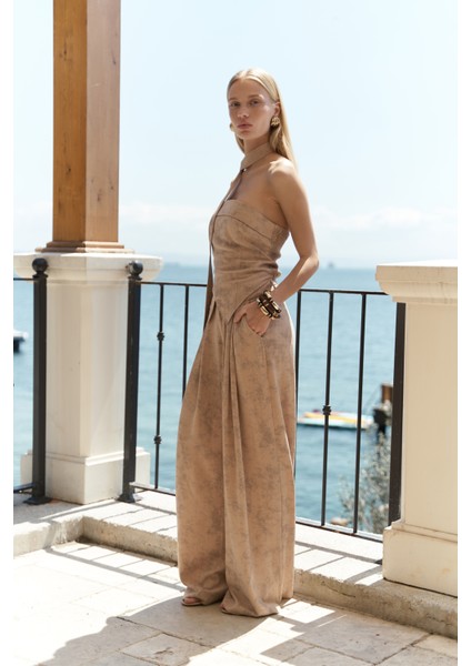 Bhioctoria Vizon Straplez Crop Pantolon Takım
