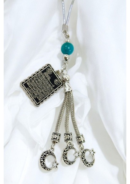 Turkuaz Doğal Taşlı Salkım Ay Yıldız Metal Ayetel Kürsi Araba Dikiz Ayna Süsü, Yeni Araba Hediyesi modelleri