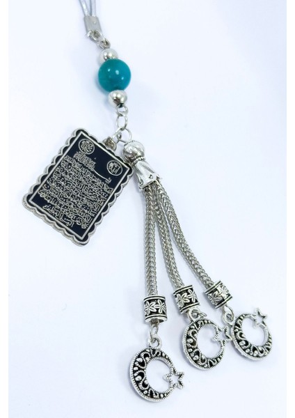 Turkuaz Doğal Taşlı Salkım Ay Yıldız Metal Ayetel Kürsi Araba Dikiz Ayna Süsü, Yeni Araba Hediyesi fırsatları