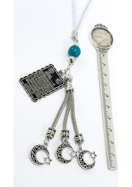 Turkuaz Doğal Taşlı Salkım Ay Yıldız Metal Ayetel Kürsi Araba Dikiz Ayna Süsü, Yeni Araba Hediyesi indirimleri